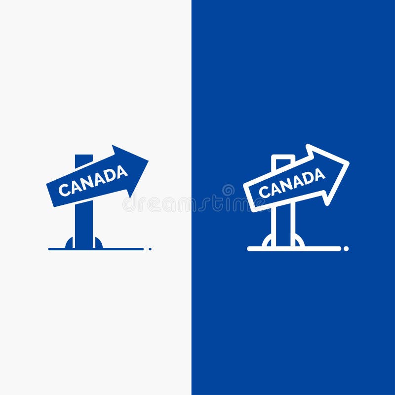 Canada, Direction, Location, Sign Line and Glyph Solid icon Blue banner Line and Glyph Solid icon Blue banner stock illustration