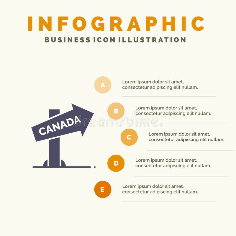Canada, Direction, Location, Sign Solid Icon Infographics 5 Steps Presentation Background vector illustration