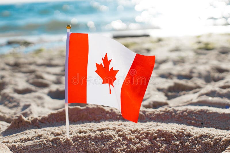 Canada Flag Beach on the Beach Near the Sea Stock Image Image of