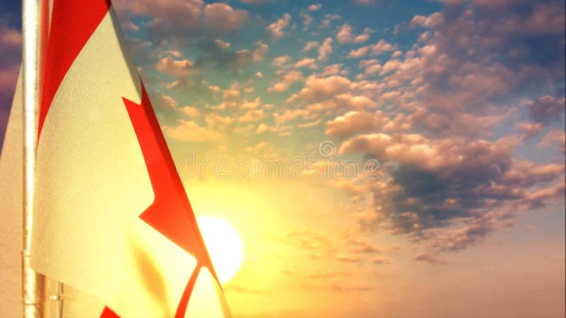 Bandera es un colgante sobre el amanecer el cielo himno objeto  tridimensional ilustraciones.