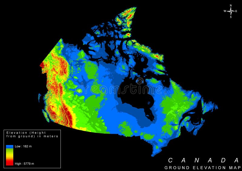 Canada Ground Elevation Height Map in Vector HD Quality Rainbow Color