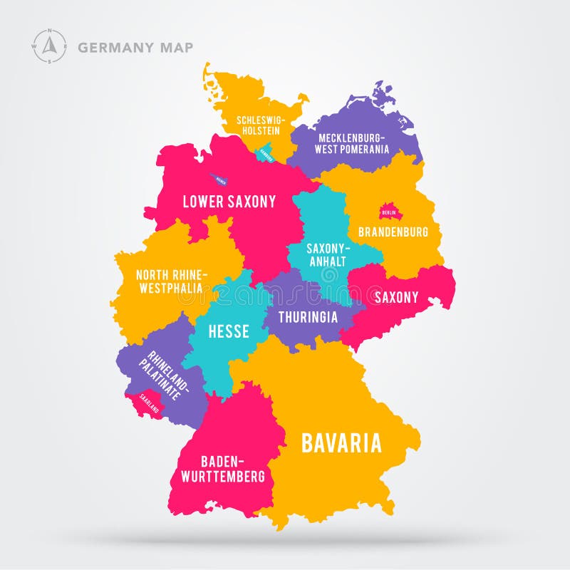 Map of Germany. without the Names Capitals but with the Names of Lands