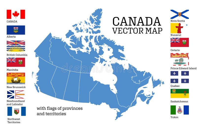 Canada map with flags of provinces and territories. Vector illustration royalty free illustration