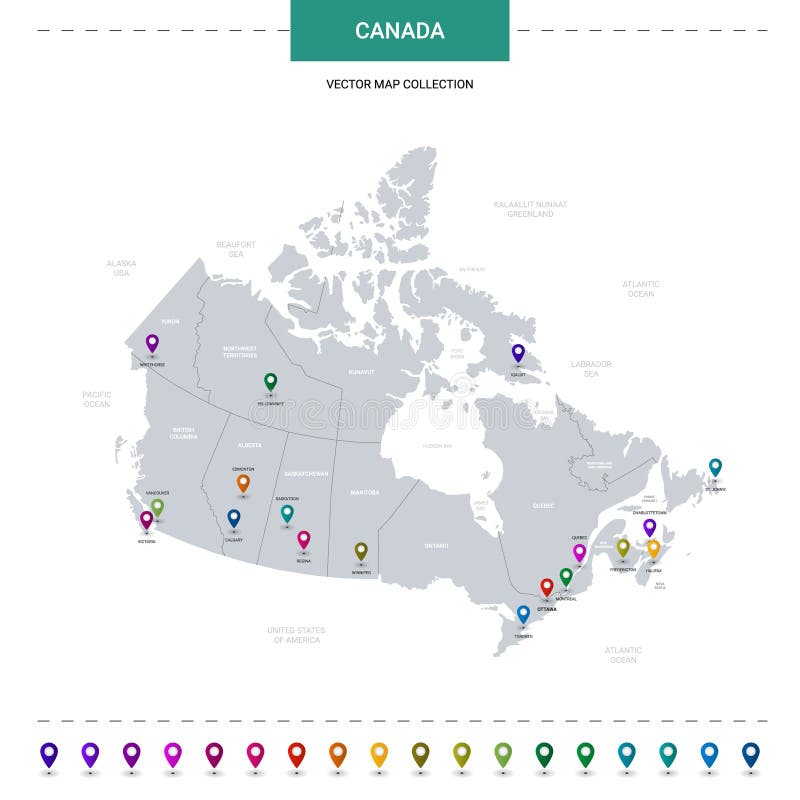 Canada Map with Location Pointer Marks. Stock Vector Illustration of