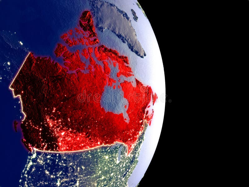 Canada at night on Earth stock illustration. Illustration of political