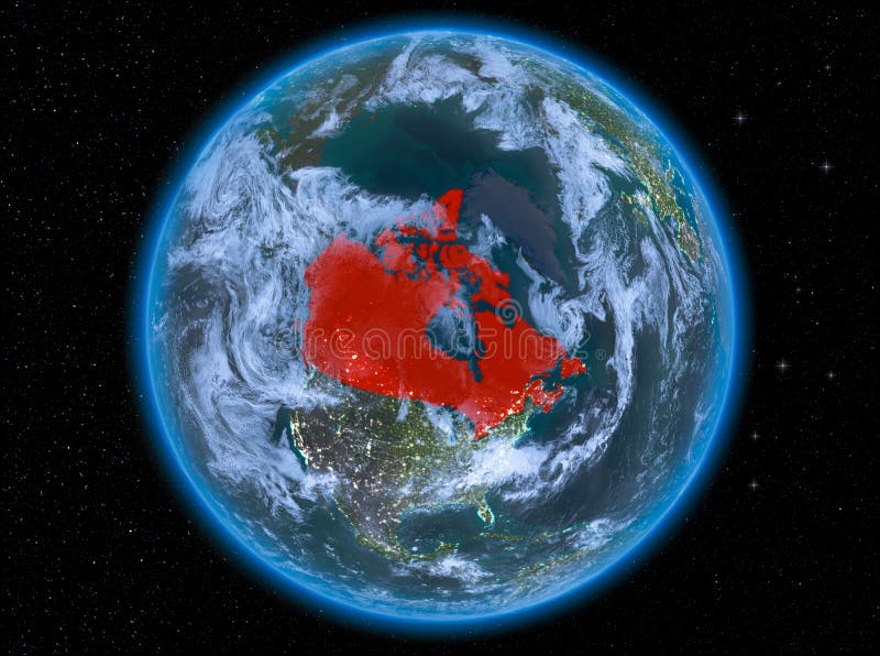 Canada at night on Earth stock illustration. Illustration of satellite
