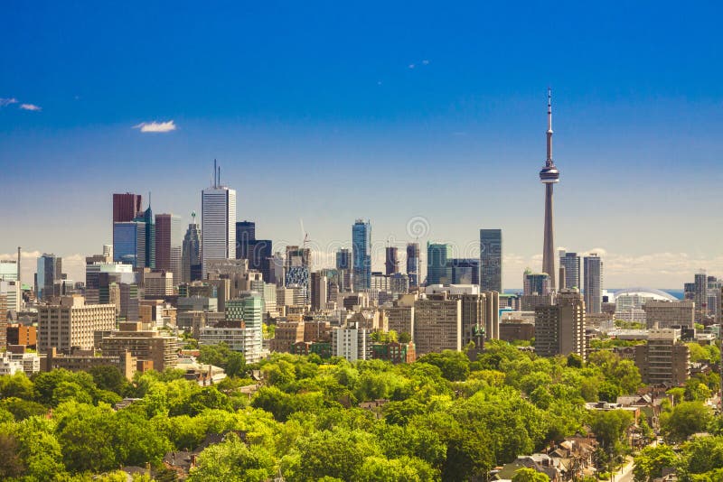 The sunny summer day panorama of Toronto downtown. Toronto, Ontario, Canada