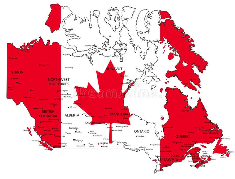 Canada Highly Detailed Political Map With National Flag Isolated On