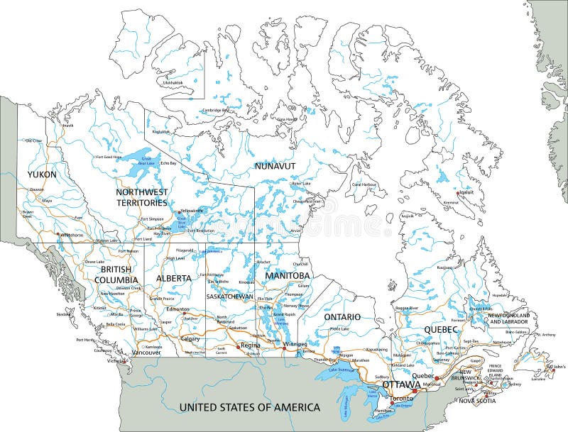 Detailed map of the Canada stock vector. Illustration of nation - 125843715