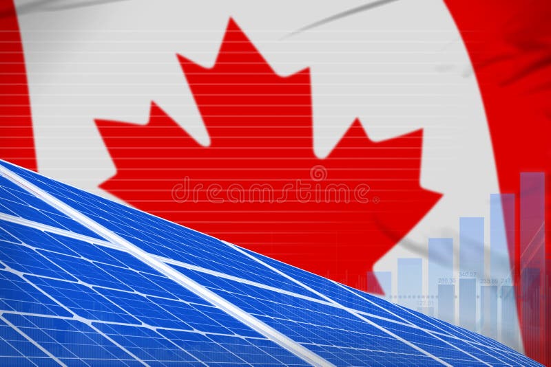 Canada solar energy power digital graph concept - green natural energy industrial illustration. 3D Illustration royalty free illustration