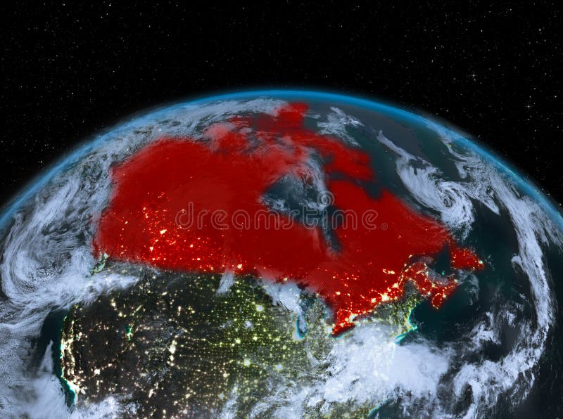 Canada from space at night stock illustration. Illustration of