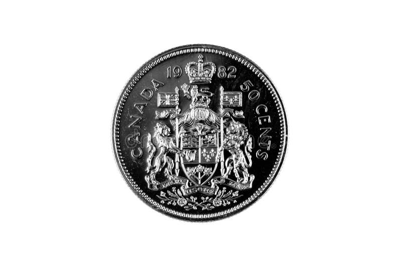 Canadese anziano fine del pezzo da cinquanta centesimi su immagini stock libere da diritti Canadese anziano fine del pezzo da cinquanta centesimi su immagini stock libere da diritti