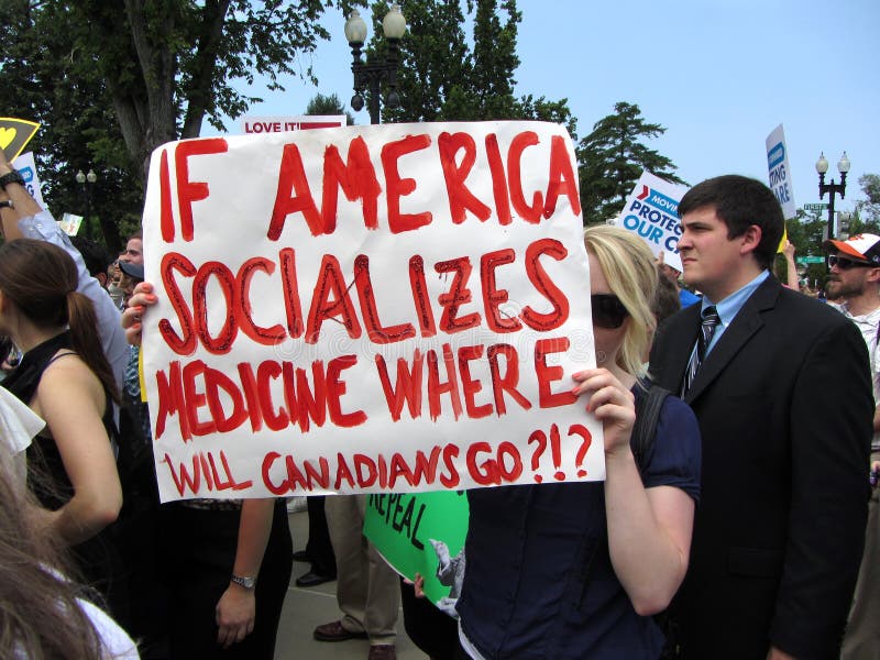 Photo of canadian woman against obamacare at the supreme court in washington dc on 6/28/12. Canada has had socialized medical care for quite some time. The supreme court upheld president obama's health care plan allowing an additional 33 million people in the united states to be covered by health insurance. Preexisting conditions and discrimination based on age or gender are no longer allowed. Opponents of the law do not like the fine that can be imposed on those who do not have health insurance coverage. Other objections are rationing of medical care as well as possible lowering of standards to allow more people access. Photo of canadian woman against obamacare at the supreme court in washington dc on 6/28/12. Canada has had socialized medical care for quite some time. The supreme court upheld president obama's health care plan allowing an additional 33 million people in the united states to be covered by health insurance. Preexisting conditions and discrimination based on age or gender are no longer allowed. Opponents of the law do not like the fine that can be imposed on those who do not have health insurance coverage. Other objections are rationing of medical care as well as possible lowering of standards to allow more people access.