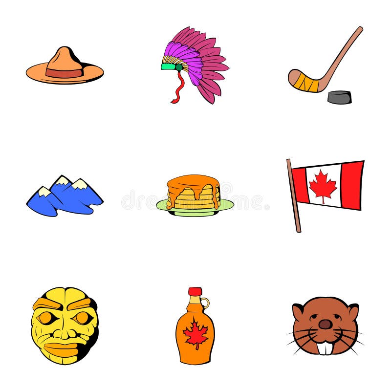 Canadese geplaatste reispictogrammen, beeldverhaalstijl royalty-vrije illustratie Canadese geplaatste reispictogrammen, beeldverhaalstijl royalty-vrije illustratie