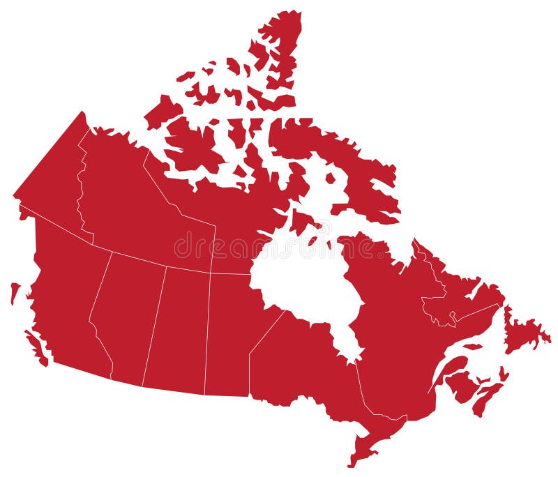 Vector red mappa del Canada con i confini dello stato, isolato su sfondo bianco.