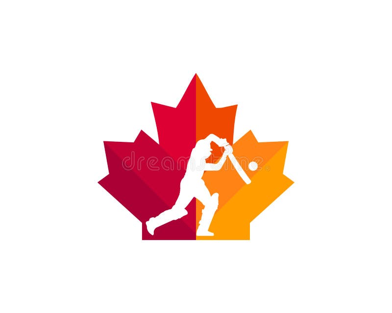 Canadian Cricket Batsman Logo. Maple Leaf with Cricket Batsman Vector