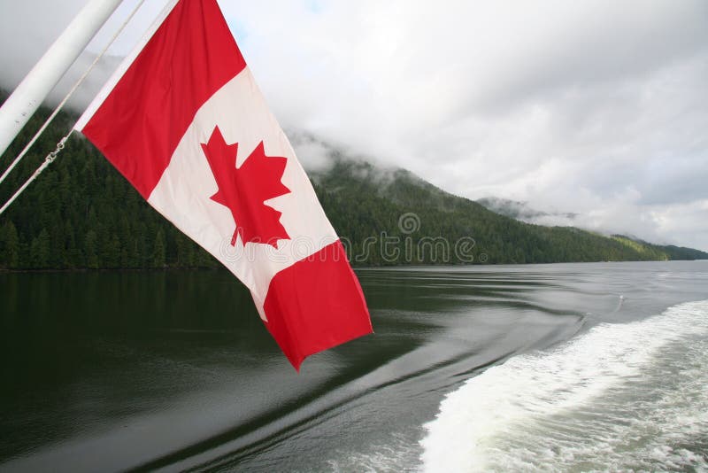 Canadian Flag Over Okanagan Lake Near Peachland British Columbia Canada