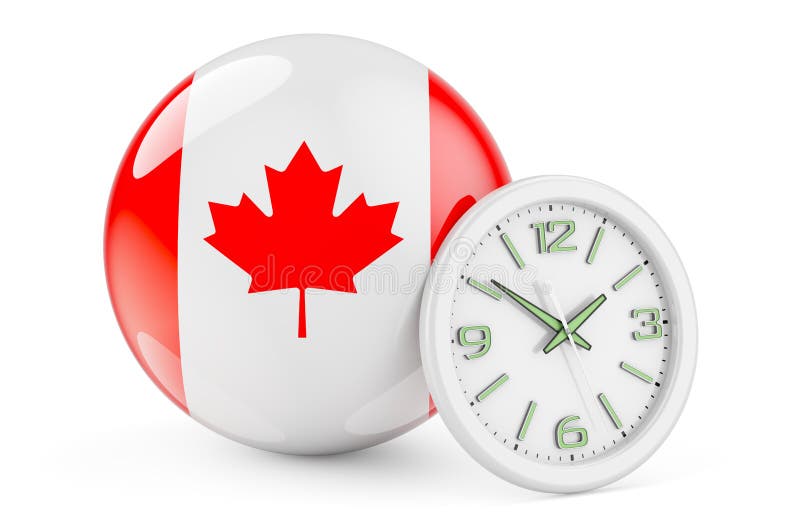 With Clock Canadian Flag Fluttering on Mascot Pole Stock Vector Illustration of national