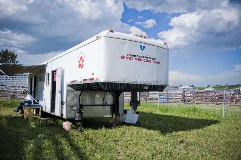 A medical trailer at a rodeo in alberta canadian sports medicine. A medical trailer at a rodeo in alberta canadian sports medicine