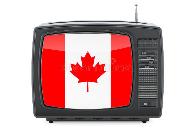 Canadian Television concept. TV set with flag of Canada. 3D rendering royalty free illustration