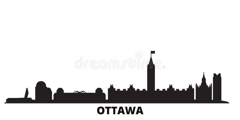 Canadá, ciudad de Ottawa, ilustración vectorial aislada Canadá, Ottawa, paisaje urbano negro