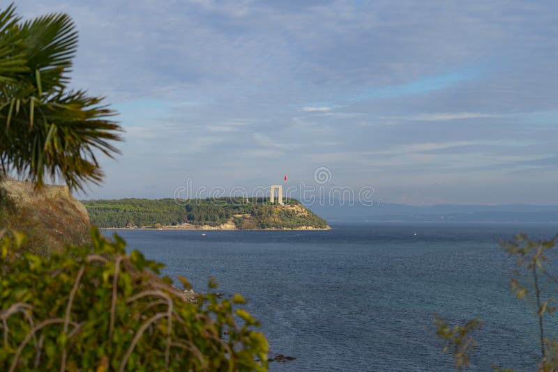 Canakkale Martyrs Memorial against to Dardanelles Strait.