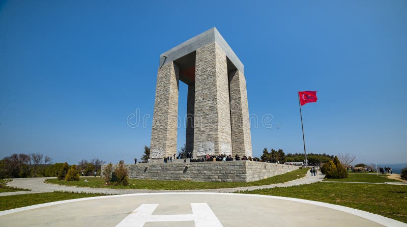 CANAKKALE, TURKEY - MARCH 26, 2022: Canakkale Martyrs` Memorial in Canakkale Strait Dardanelles. CANAKKALE, TURKEY - MARCH 26, 2022: Canakkale Martyrs` Memorial in Canakkale Strait Dardanelles