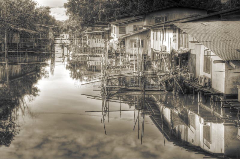 Poor canalside community on the outskirts of Bangkok