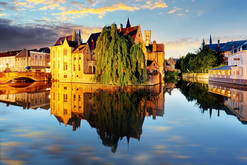 Canal in Bruges, Belgium stock image. Image of outside - 9890079