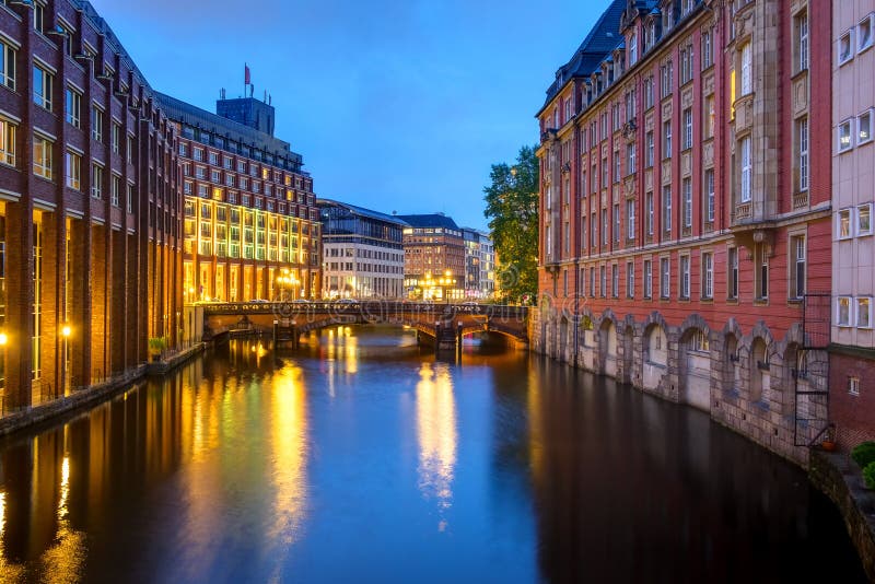 The Alsterfleet in Hamburg at Night Stock Photo - Image of long ...