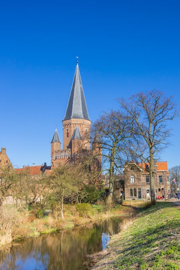 Canal in Front of the Drogenapstoren Tower in Zutphen Stock Image