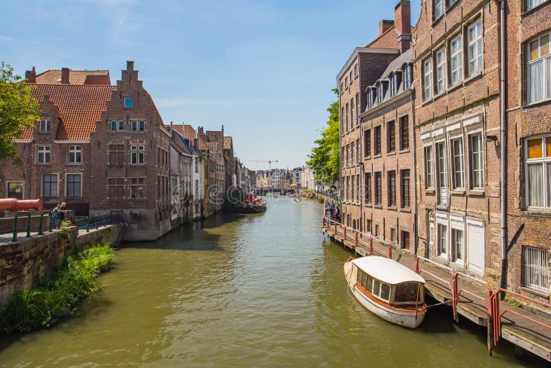 The Canal in Ghent Town in Belgium Editorial Photography Image of