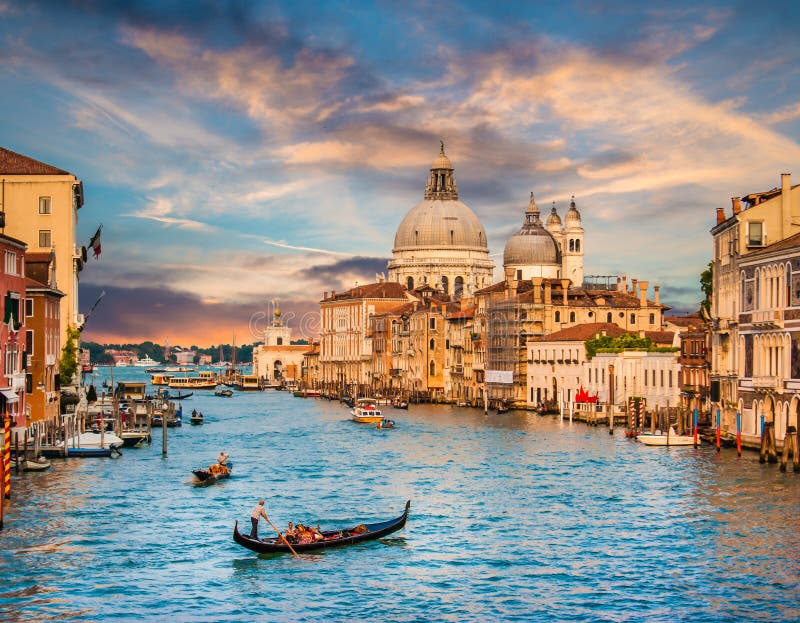 Canal Grande with Santa Maria Della Salute at sunset, Venice, Italy