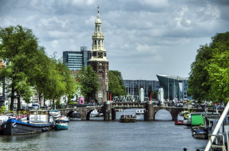 Canal Oudeschans in Amsterdam, Netherlands royalty free stock photos