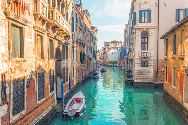 Canal in Venice, view of the architecture and buildings. Typical urban view