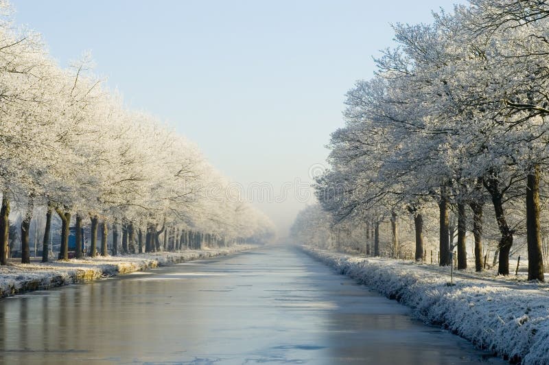 Canal in winter snow