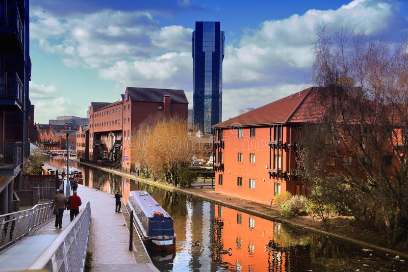 Canals of Birmingham UK editorial stock photo. Image of houseboat