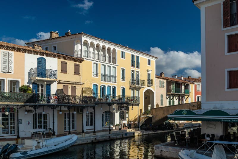 Canals and boats of Port Grimaud village stock image Canals and boats of Port Grimaud village stock image