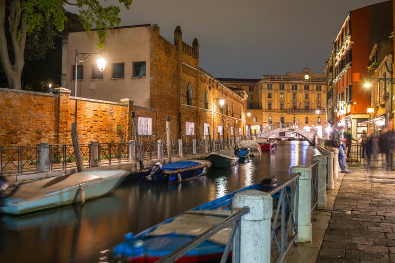 Canals of Venice City with Beautiful Architecture at Night, Italy Stock ...