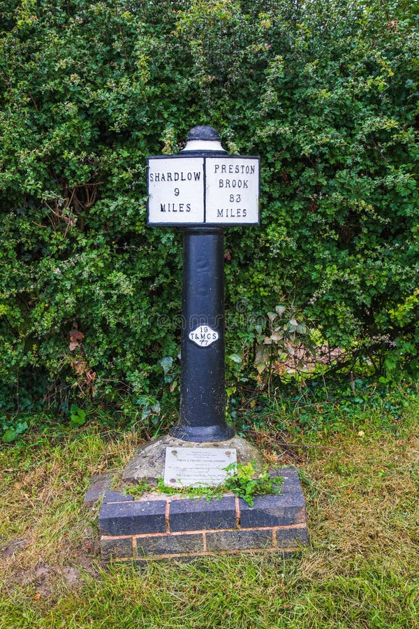 Canalside Milepost at Stenson, Derbyshire on the Trent and Mersey Canal
