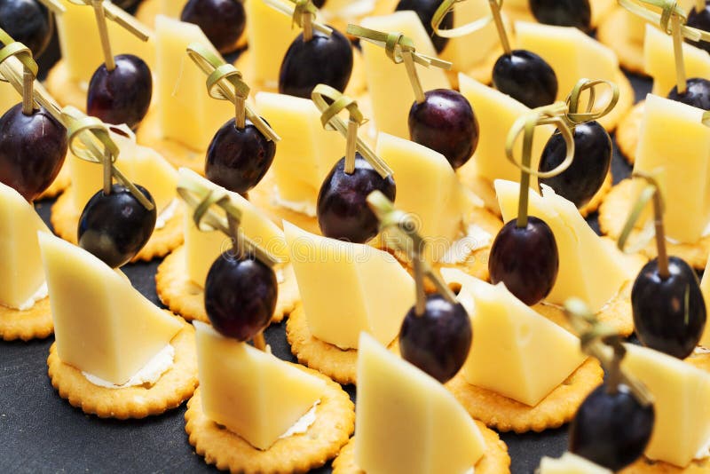 Canapes with Cheese, Grapes Stock Photo - Image of banquet, grape: 43882036