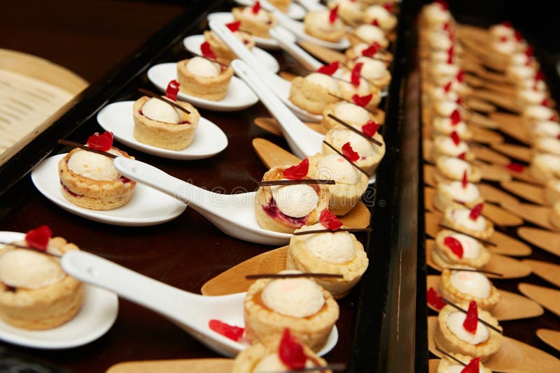 Canapes with Dessert on the Banquet Table. Stock Image Image of cafe