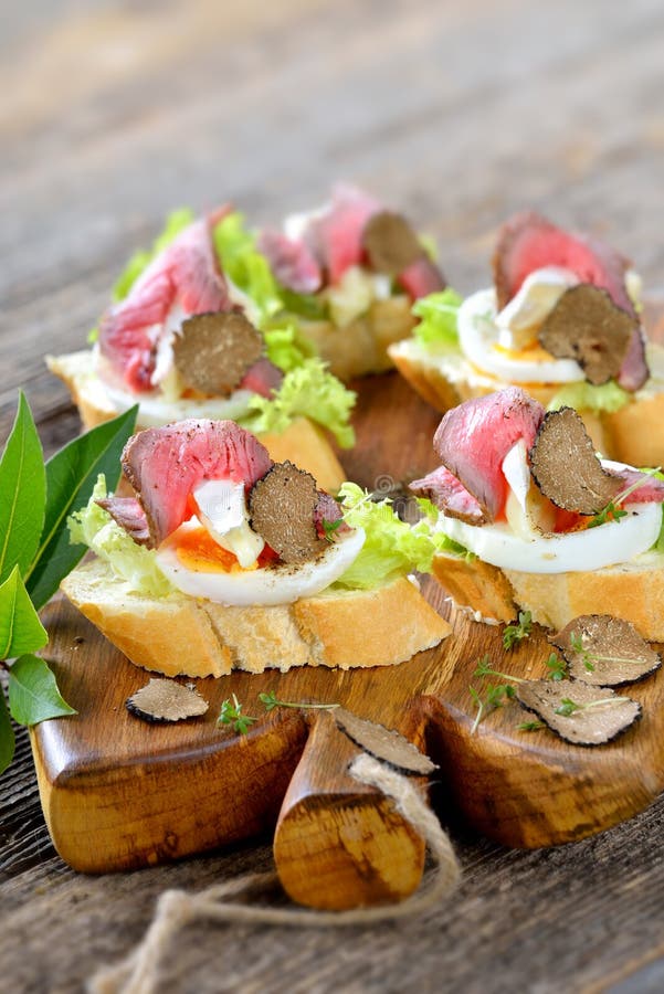 Canapes with Roast Beef and Truffles Stock Photo - Image of cuisine ...