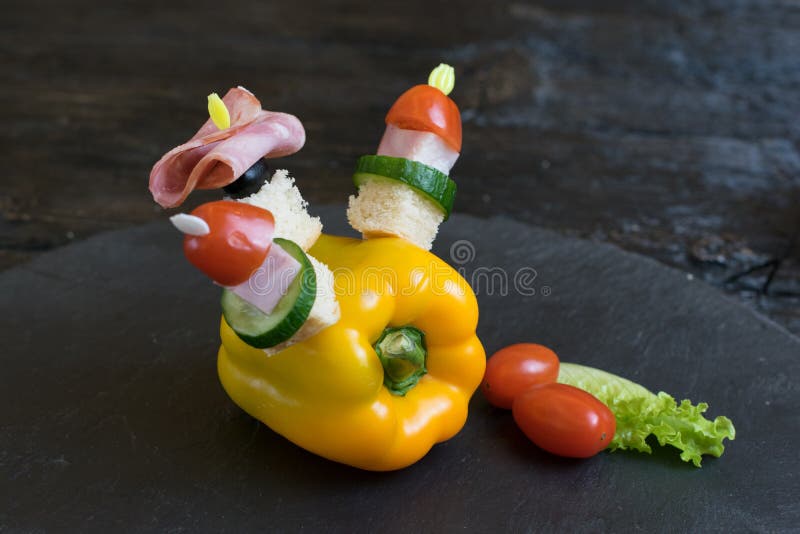 Canapes on Yellow Bell Pepper. Catering Stock Image Image of skewers
