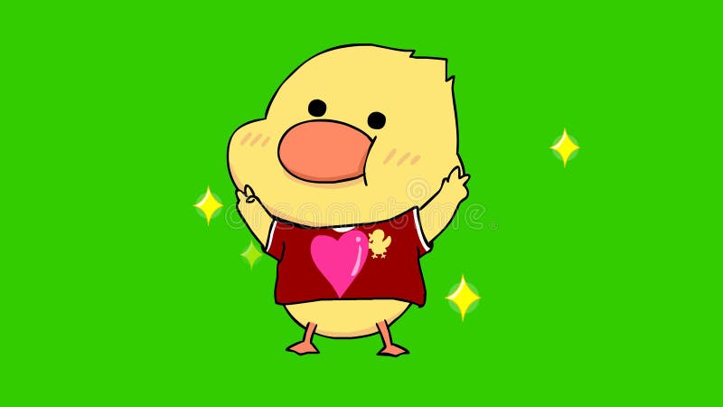 Canard animé avec chemise rouge sur fond vert illustration de vecteur