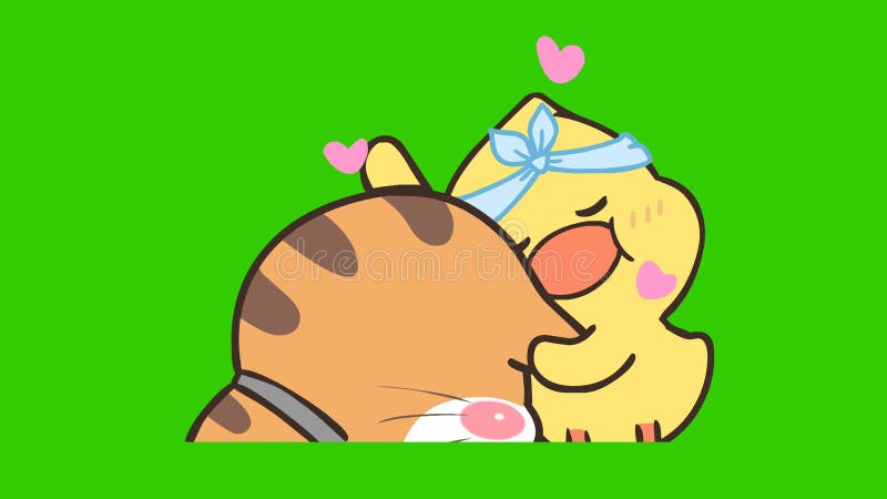 Canard animé consolant chat écran vert illustration libre de droits