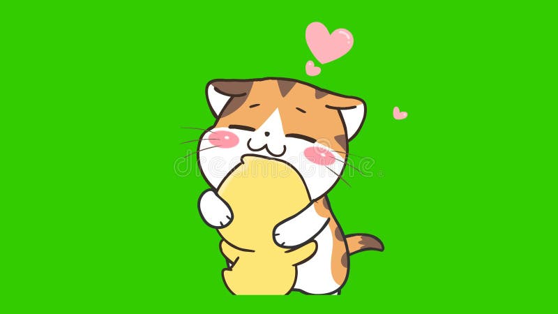 Canard animé et chat étreinte écran vert illustration stock