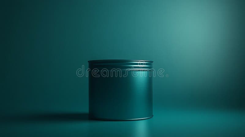 Canarino cilindrico di Teal metallico con coperchio dorato nello Studio di Moody Lighting. Generativo AI