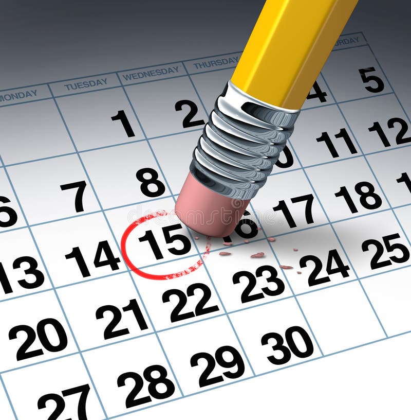 Cancel an appointment and change of schedule business concept with a pencil eraser erasing a highlighted red circle as a symbol of time management by rescheduling.