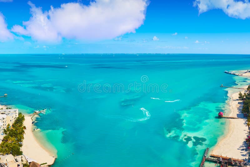 Cancun aerial view Hotel Zone of Mexico stock photos